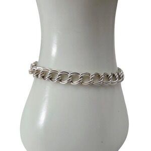 Vintage Italy QGI Sterling Silver 925 Double Curb Link Chain Bracelet 7" EUC